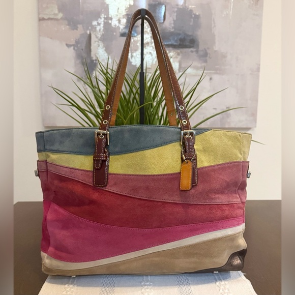Coach Handbags - Vintage Coach Ltd Ed Large Wave Multicolor Suede Gallery Tote